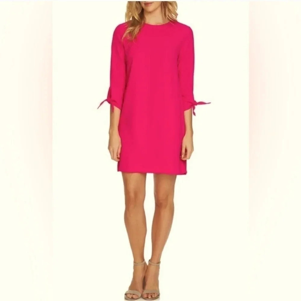 NWT CeCe size 2 Tie-Sleeve Shift‎ Dress barbiecore pink  boat neck